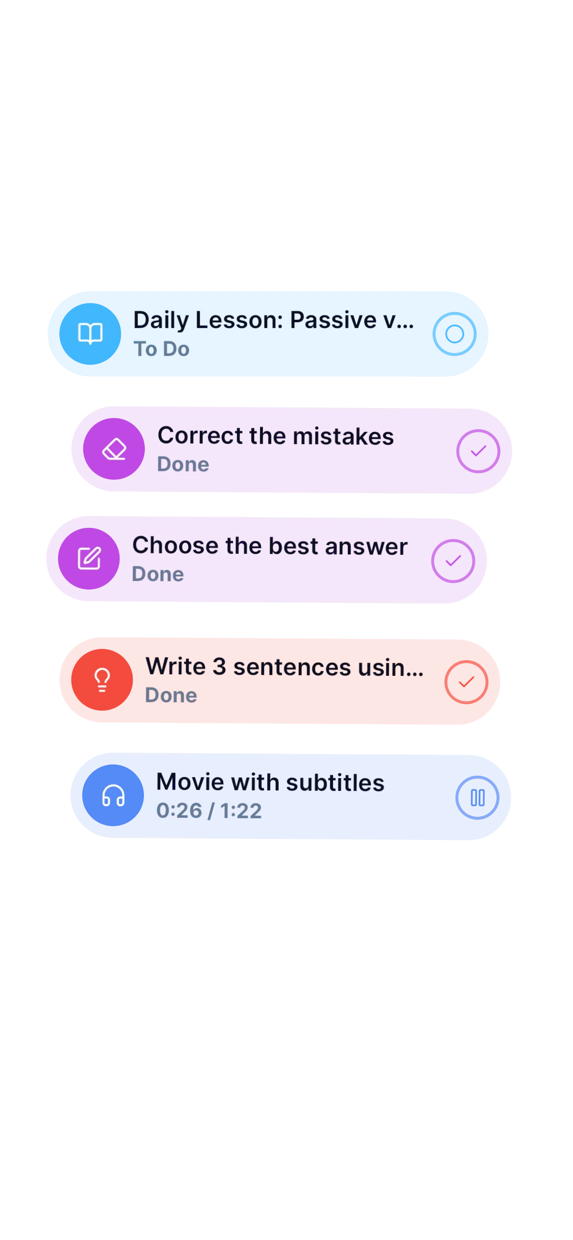 Daily timeline element with rounded activity rows